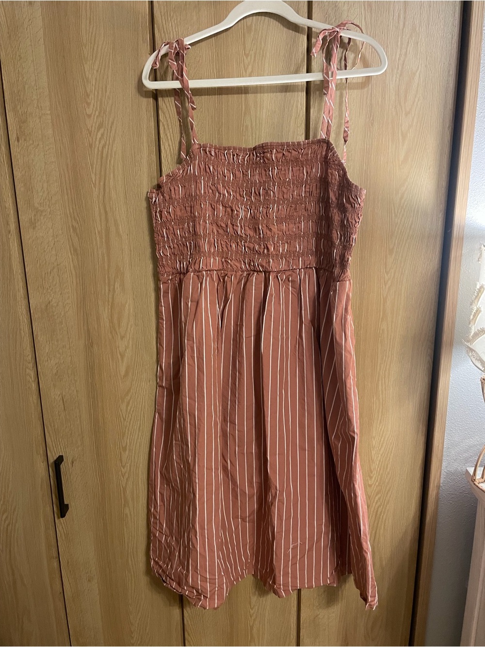 a new day Rusty Rose Striped Smocked Sundress